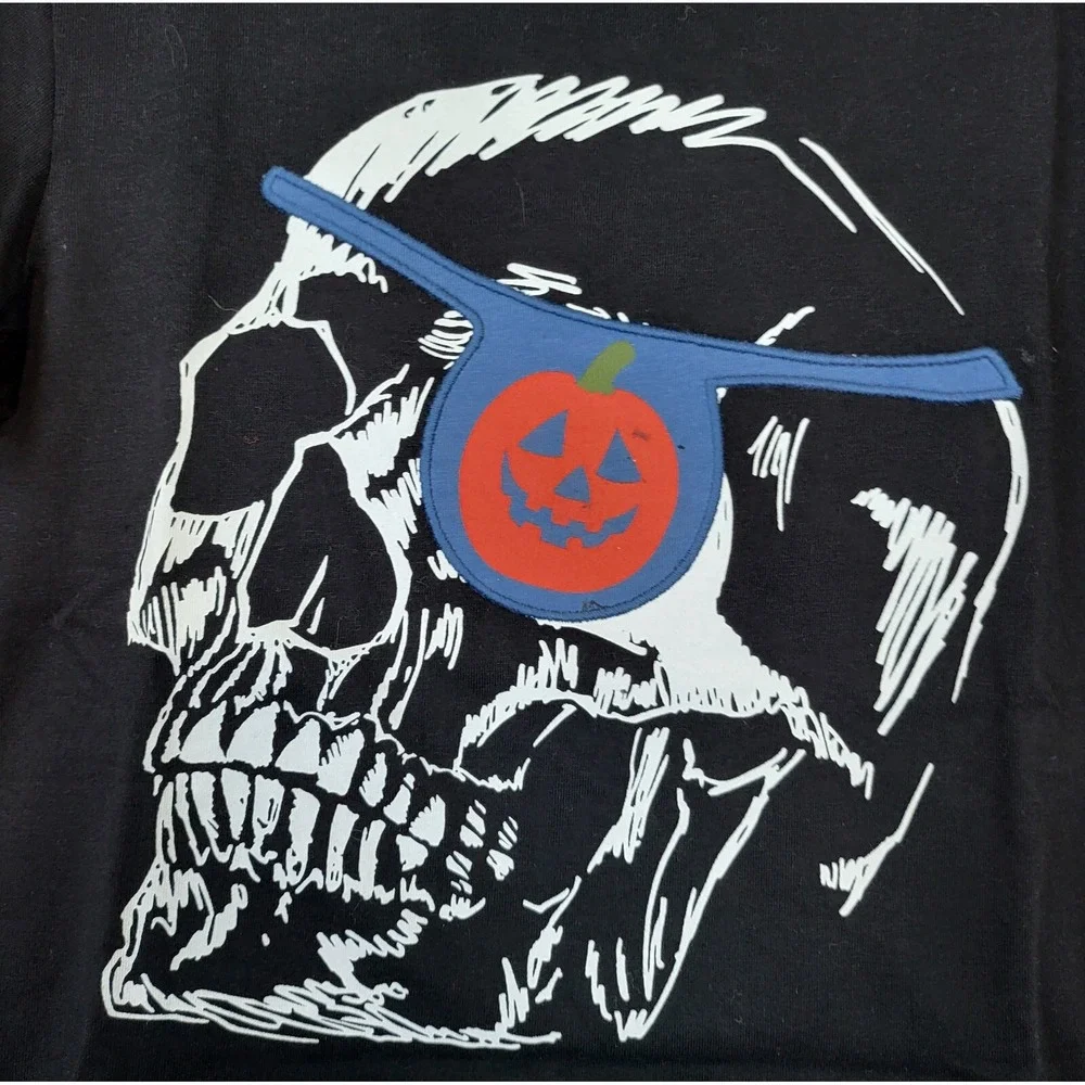 Gymboree Boys Black Skull Pumpkin Patch Short Sleeve Halloween Tee Small 5/6 NEW